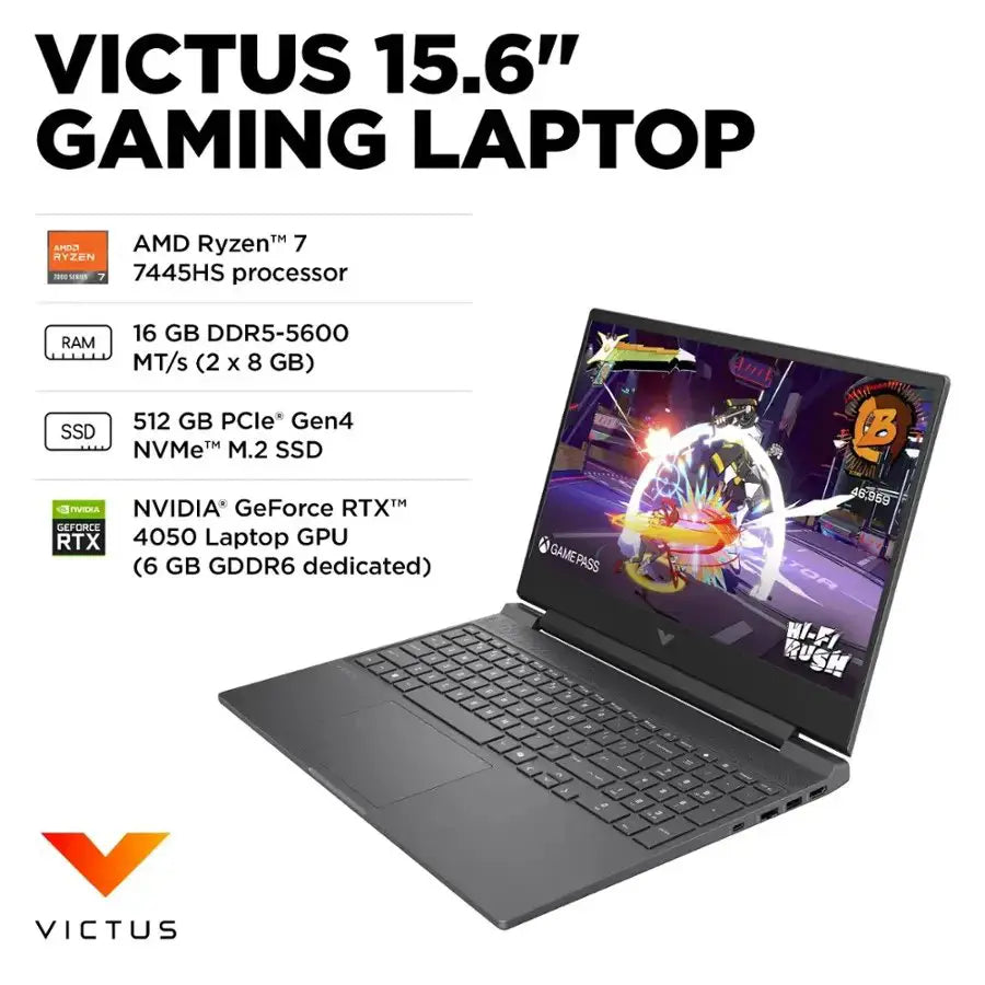 HP Victus 15-FB3093DX Gaming Laptop – AMD Ryzen 7-7445HS, 16GB DDR5, 512GB SSD, RTX 4050 6GB, 15.6" FHD IPS 144Hz, Win 11, Mica Silver HP