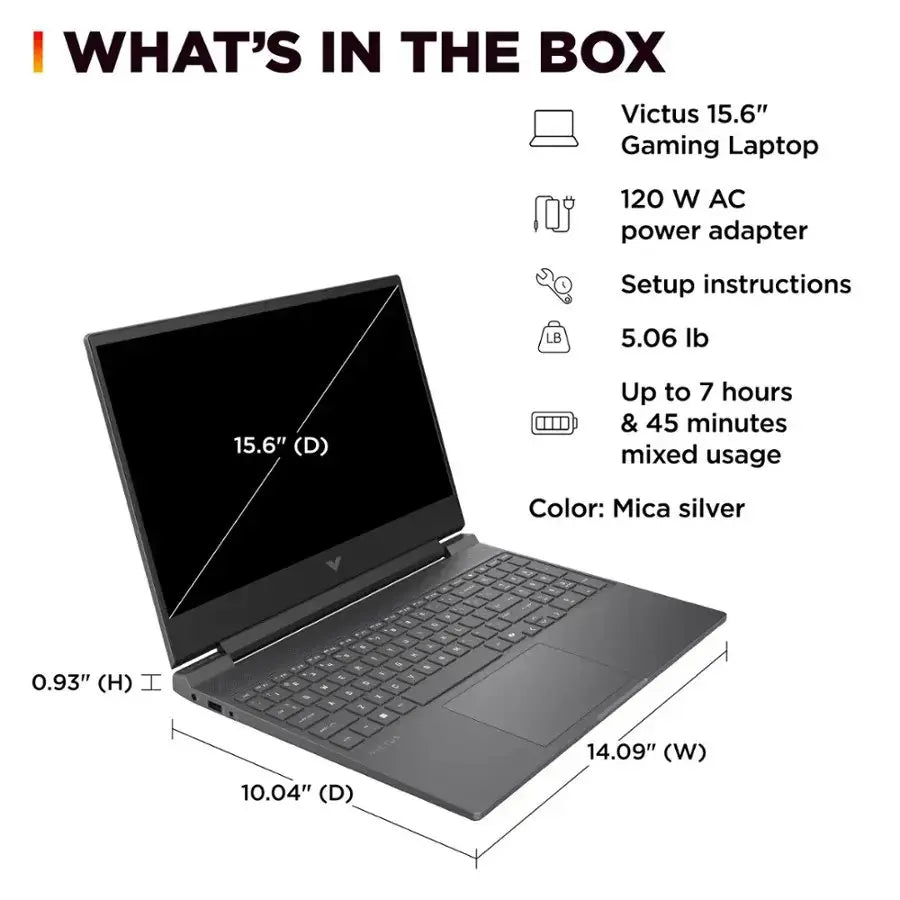 HP Victus 15-FB3093DX Gaming Laptop – AMD Ryzen 7-7445HS, 16GB DDR5, 512GB SSD, RTX 4050 6GB, 15.6" FHD IPS 144Hz, Win 11, Mica Silver HP